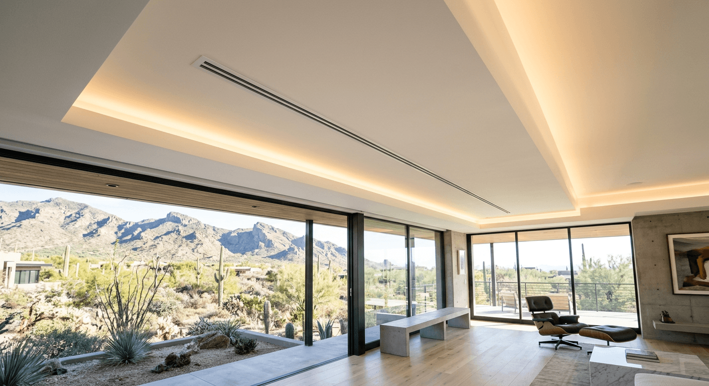 Modern linear air diffuser flush-mounted in luxury home ceiling