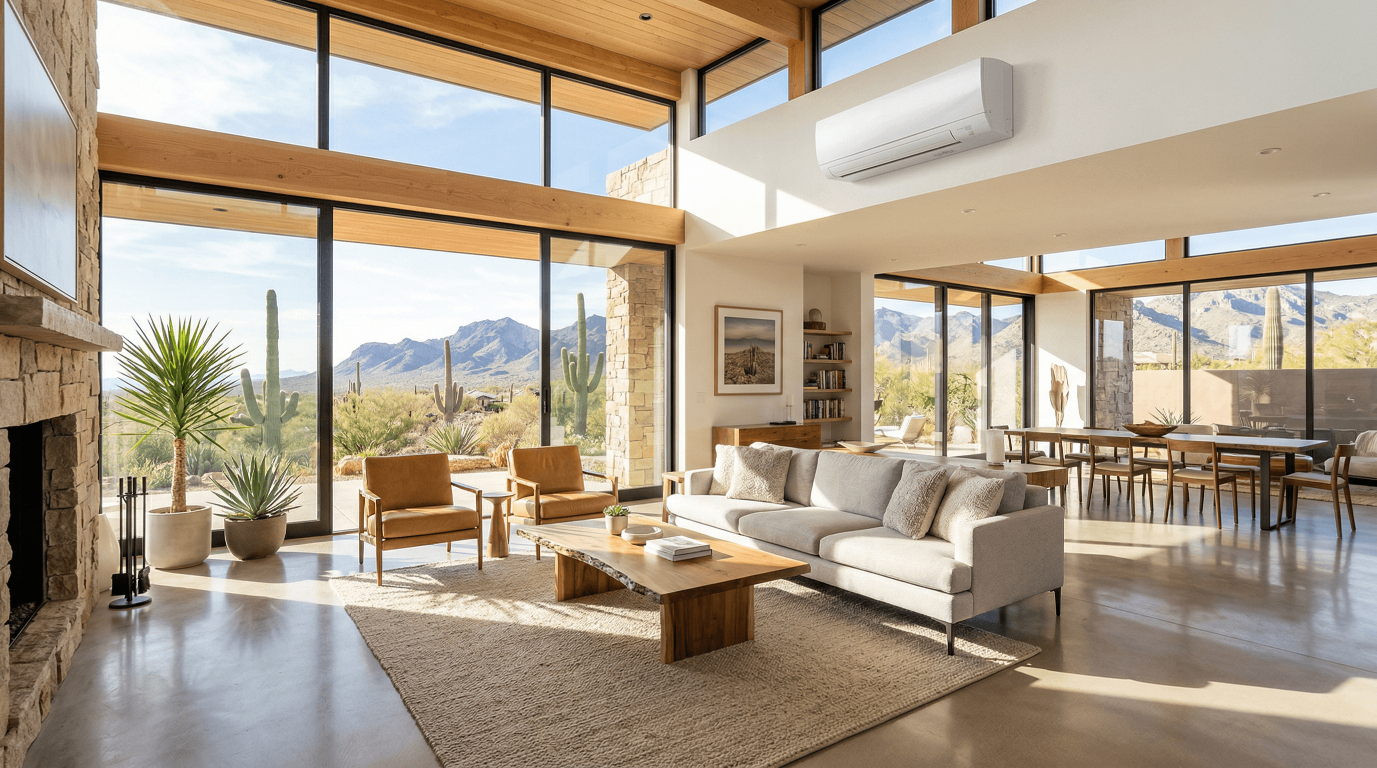 Mitsubishi ductless mini-split unit installed in modern home