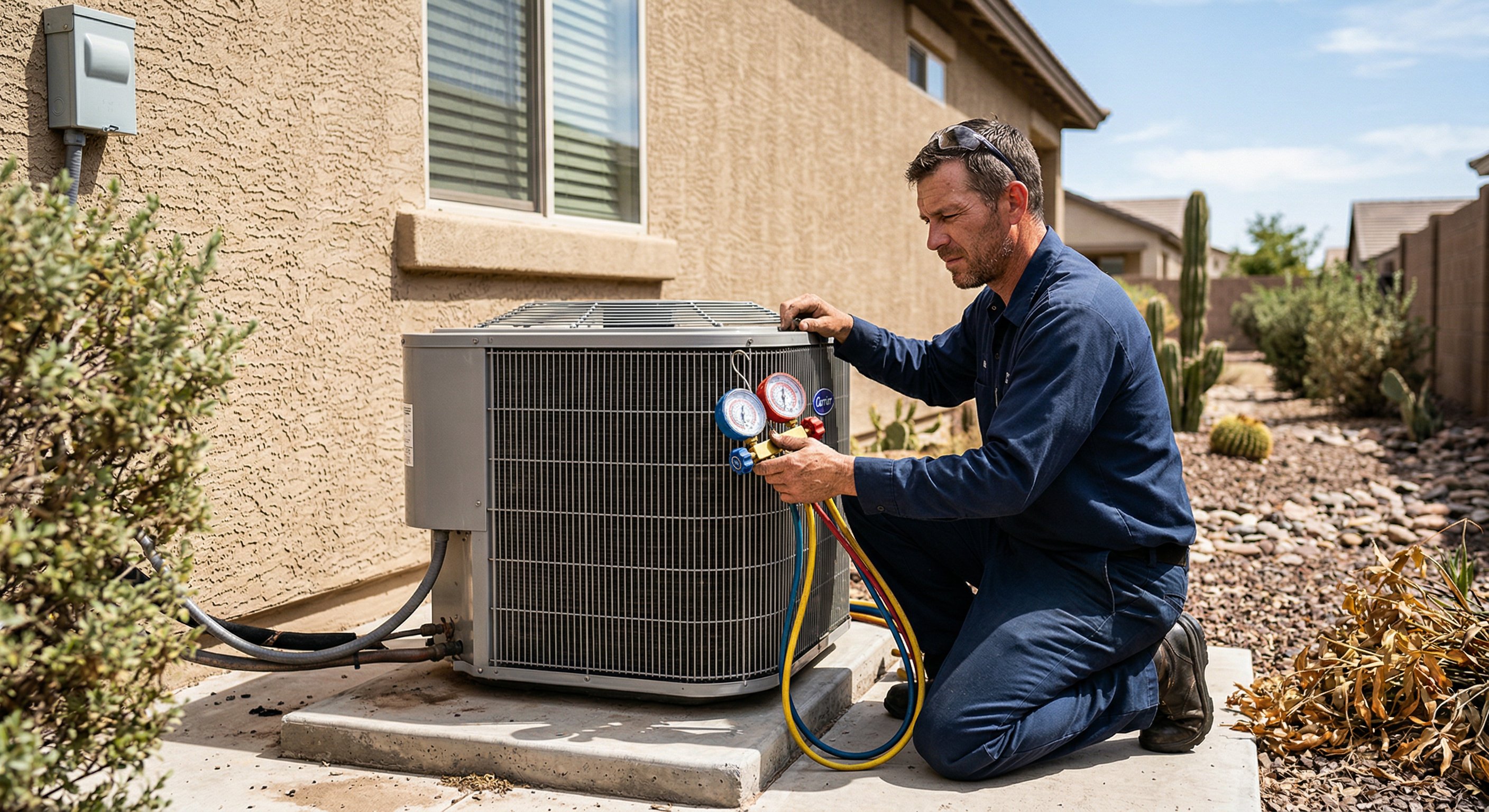 Licensed HVAC technician inspecting an air