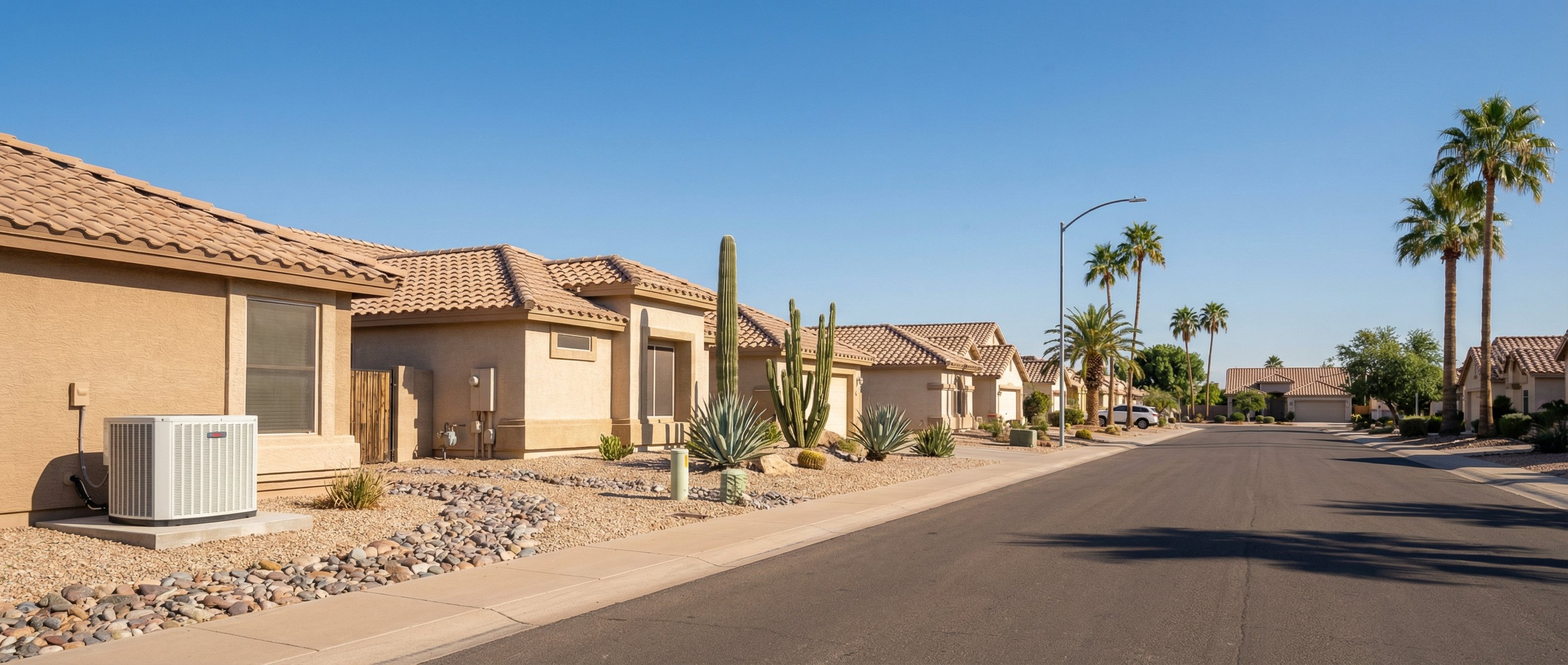 Tempe AZ neighborhood with stucco homes and tile