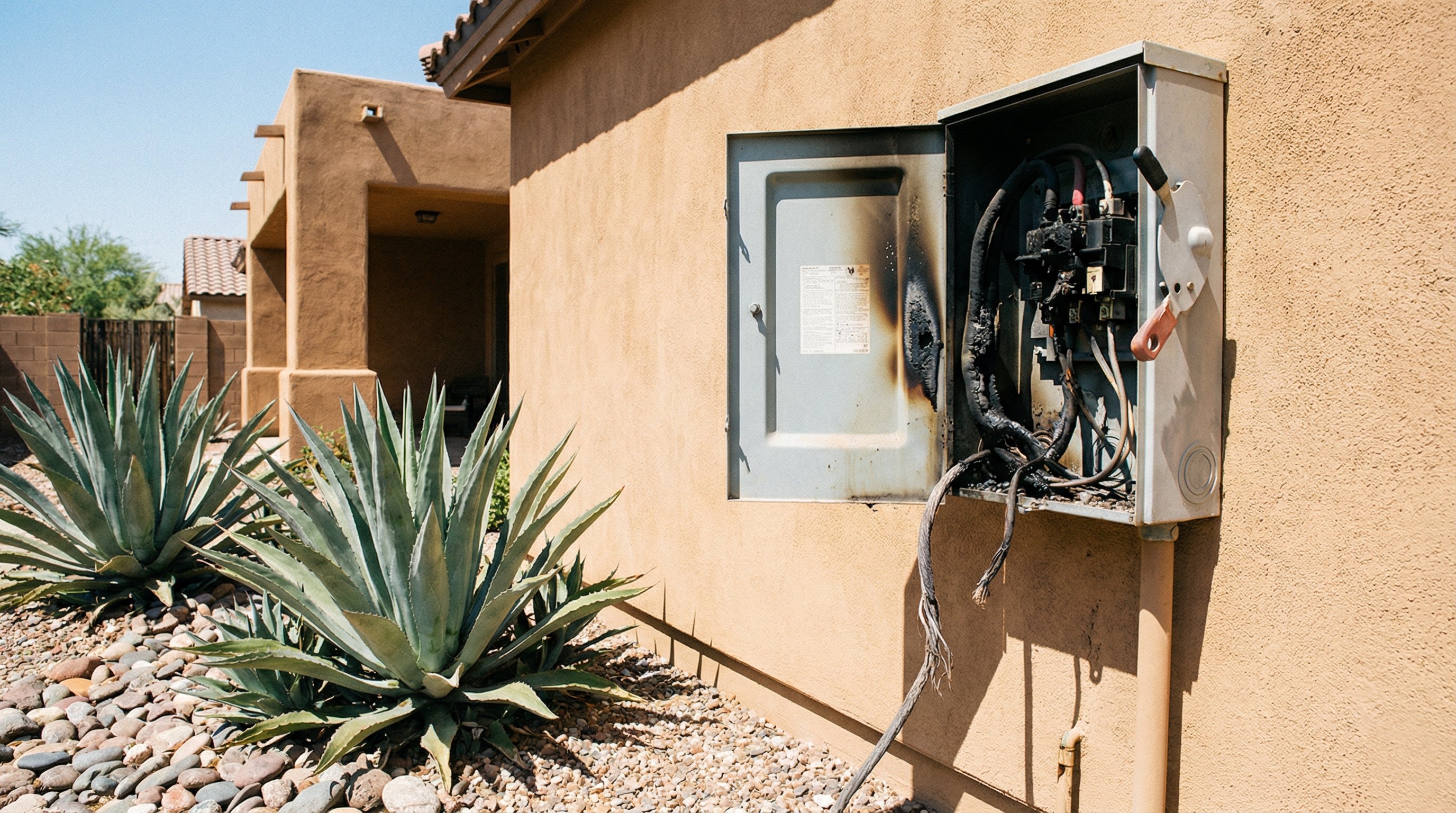 Failed AC capacitor showing signs of electrical damage and overheating