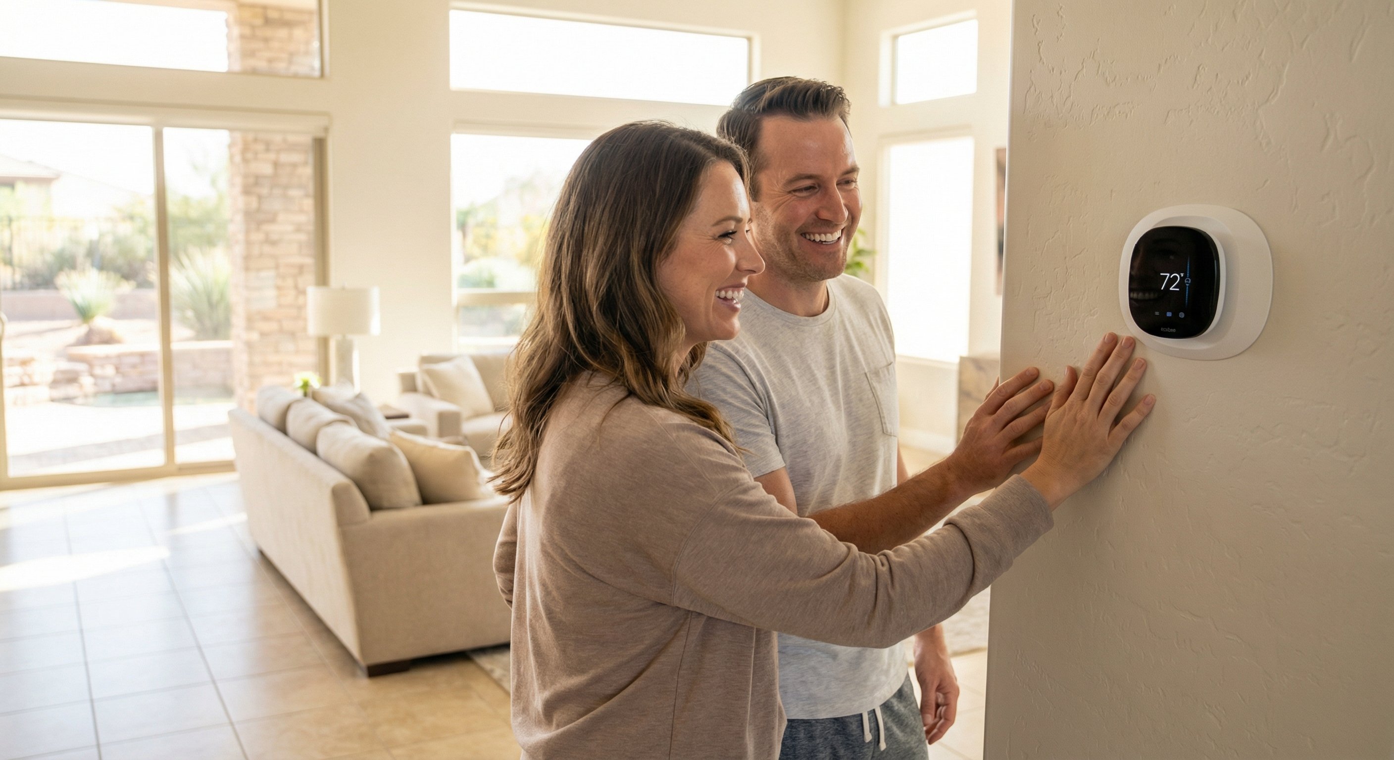 A happy Phoenix-area homeowner couple standing in