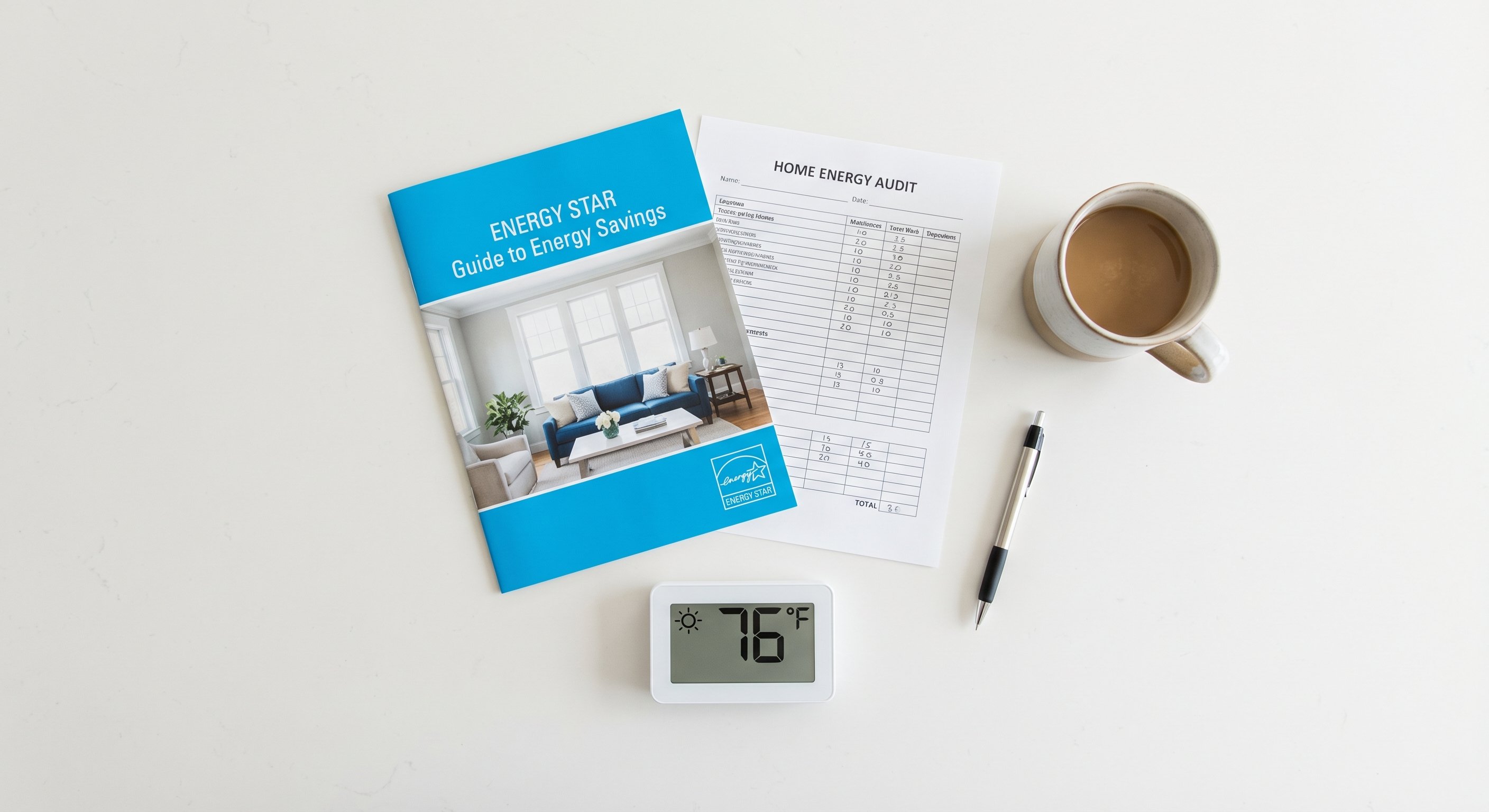 ENERGY STAR brochure and Manual J worksheet on a kitchen counter in a Phoenix home