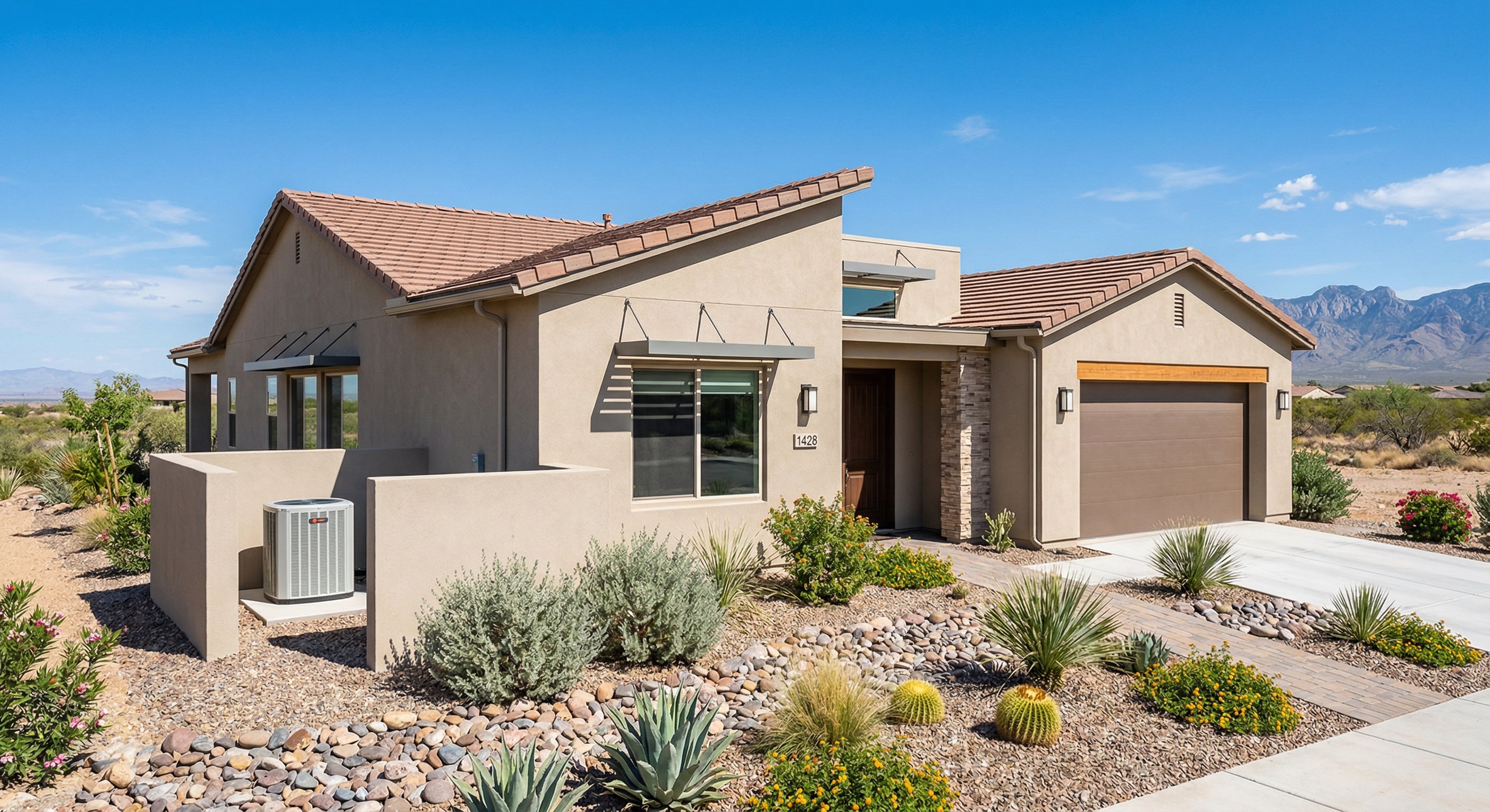 A single-story stucco home in Mesa, AZ with a
