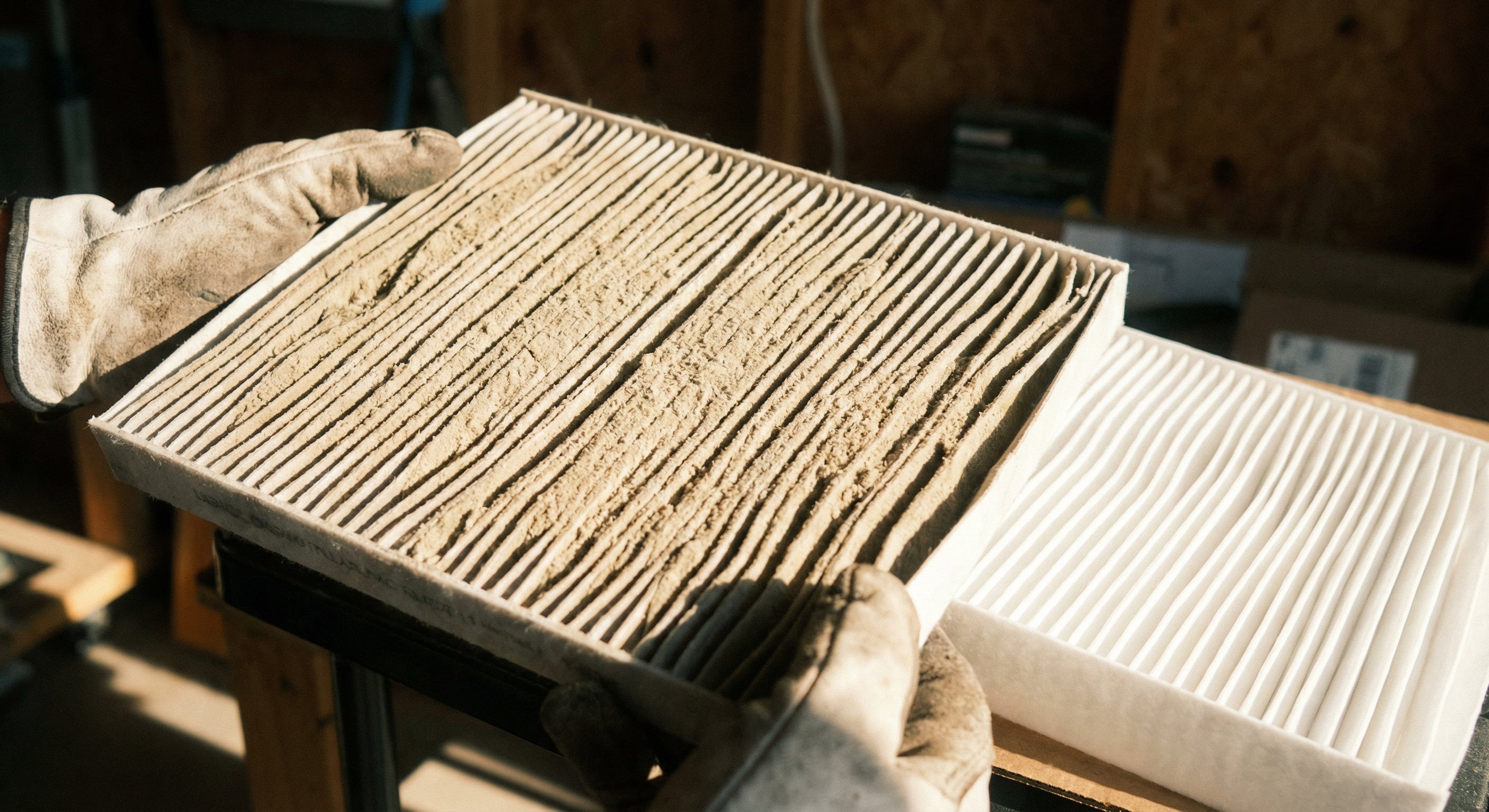 Licensed HVAC technician in work uniform inspecting outdoor AC condenser unit with multimeter tool in bright Arizona sun