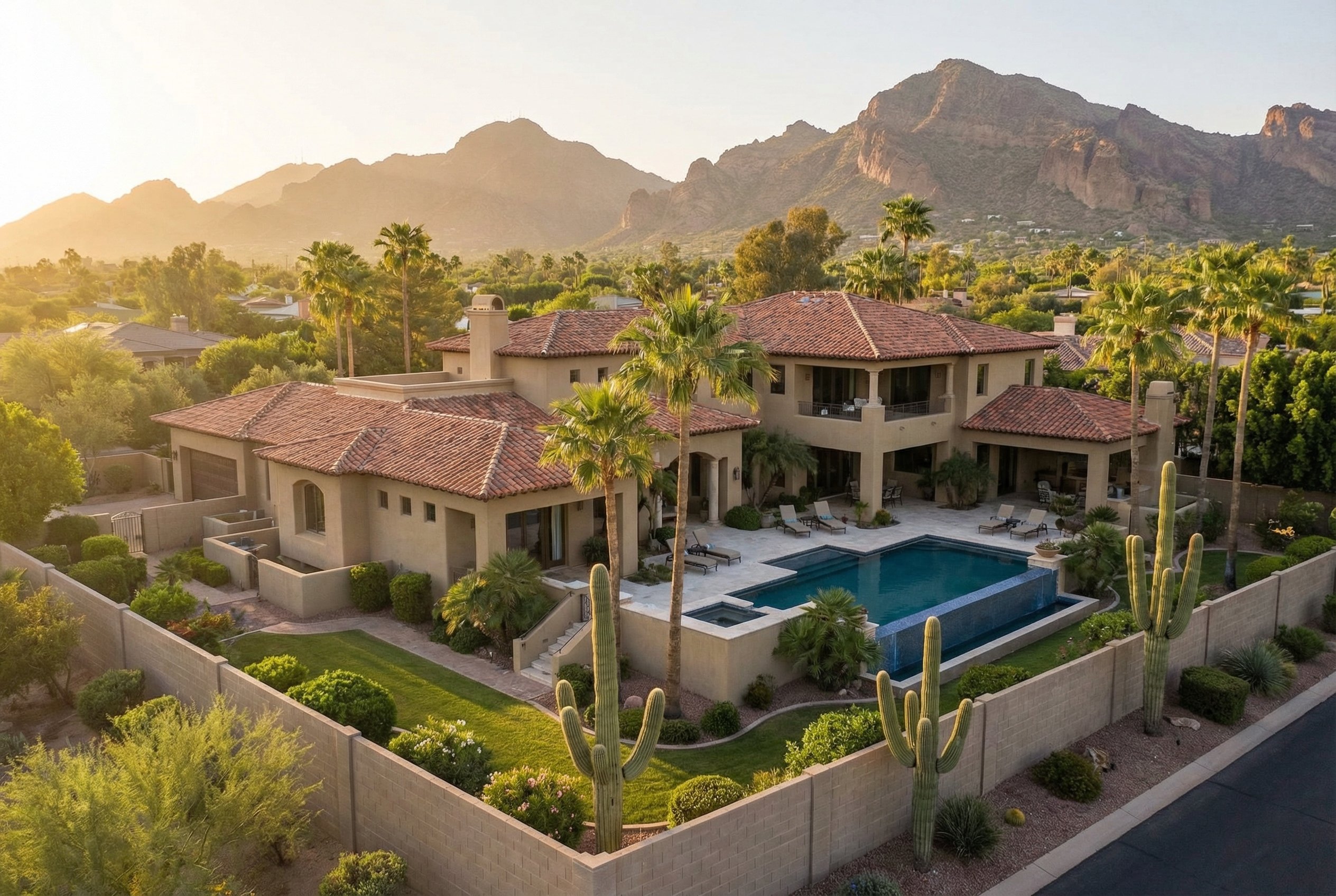 Side-yard AC condenser at a luxury Paradise Valley home