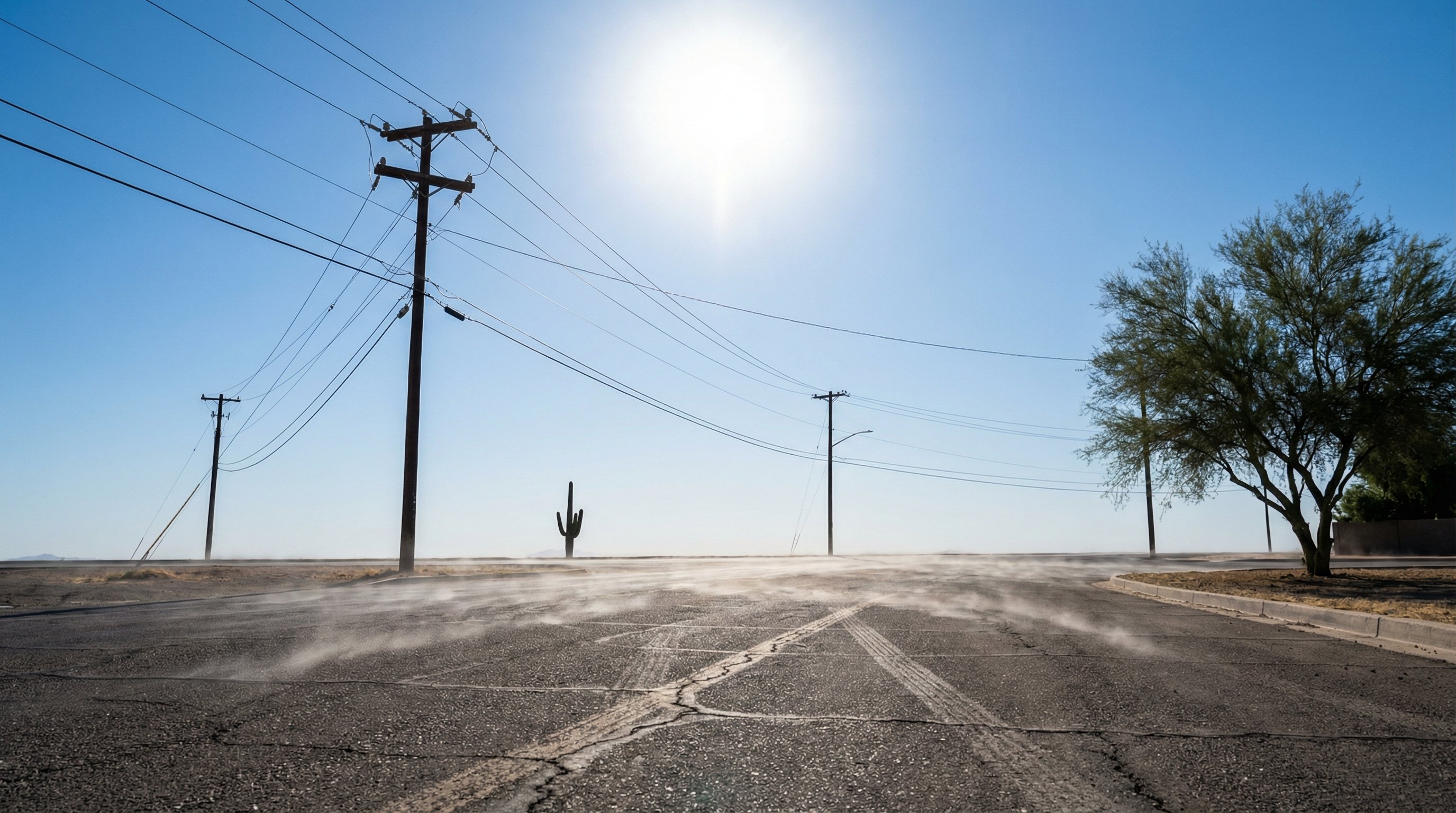 Phoenix street in July heat showing heat shimmer and intense sun