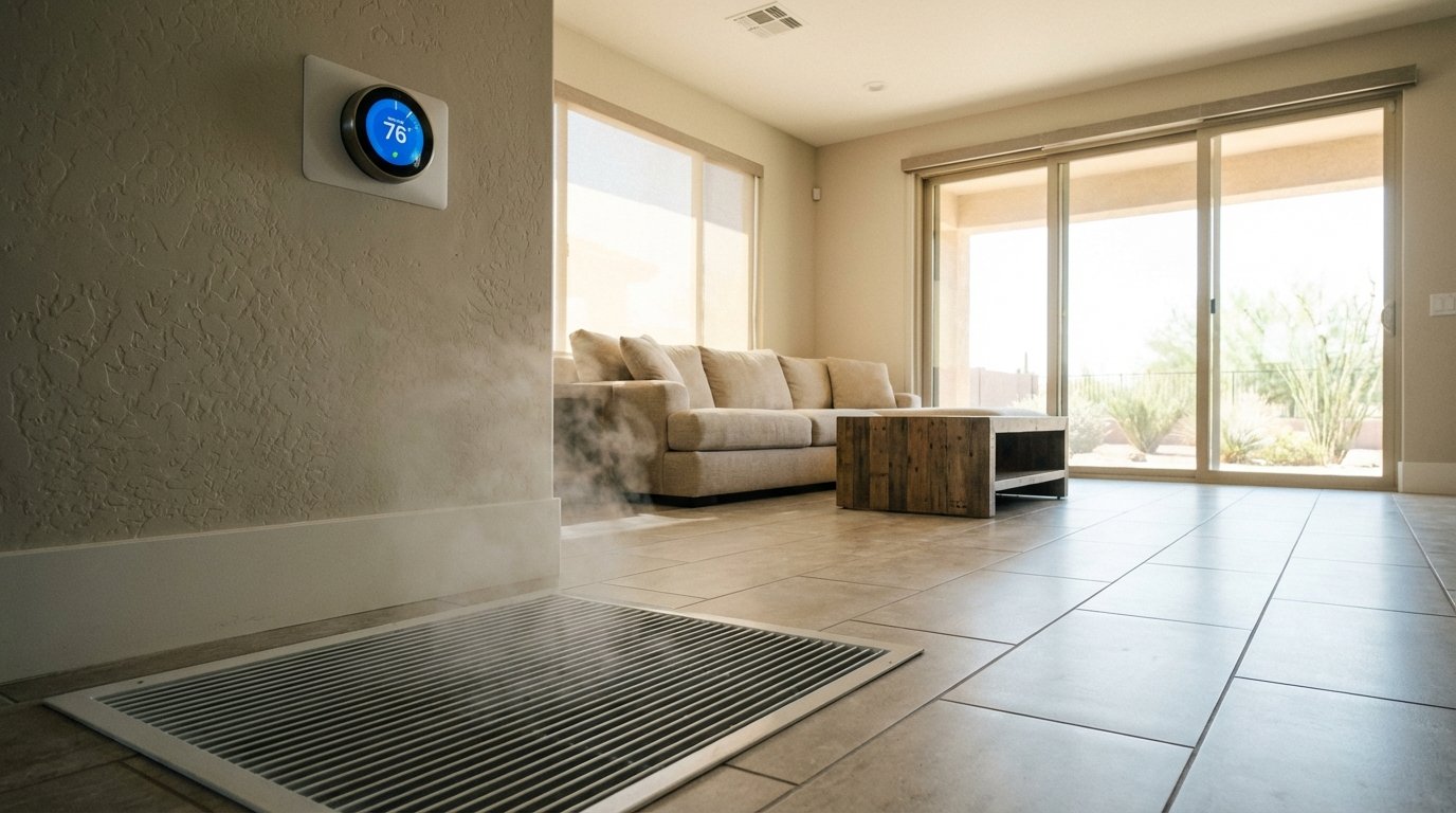 Smart thermostat showing cooling mode in a Phoenix home