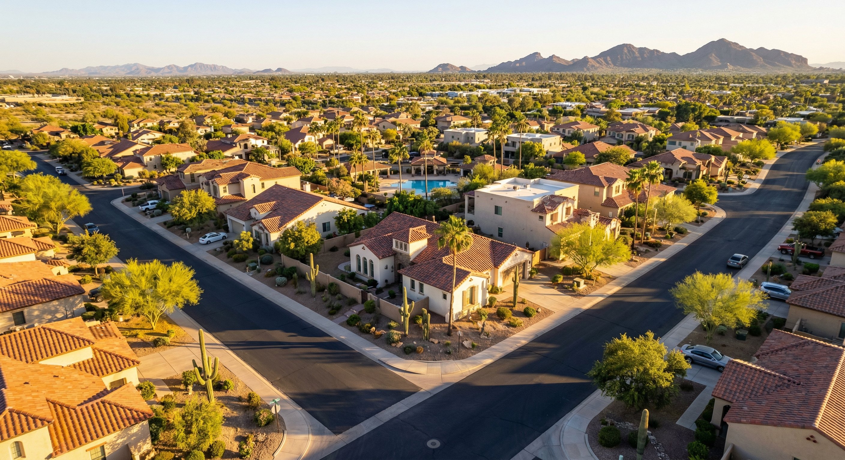 Phoenix neighborhood aerial showing diverse home sizes and desert landscaping
