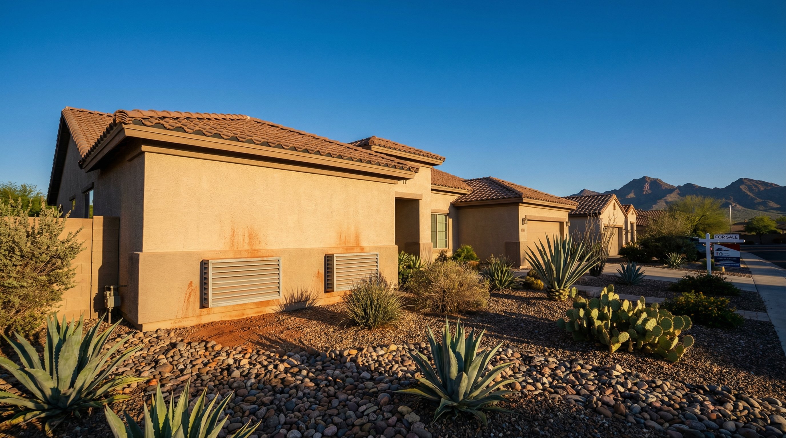 Phoenix home exterior showing supply and return vents on stucco wall