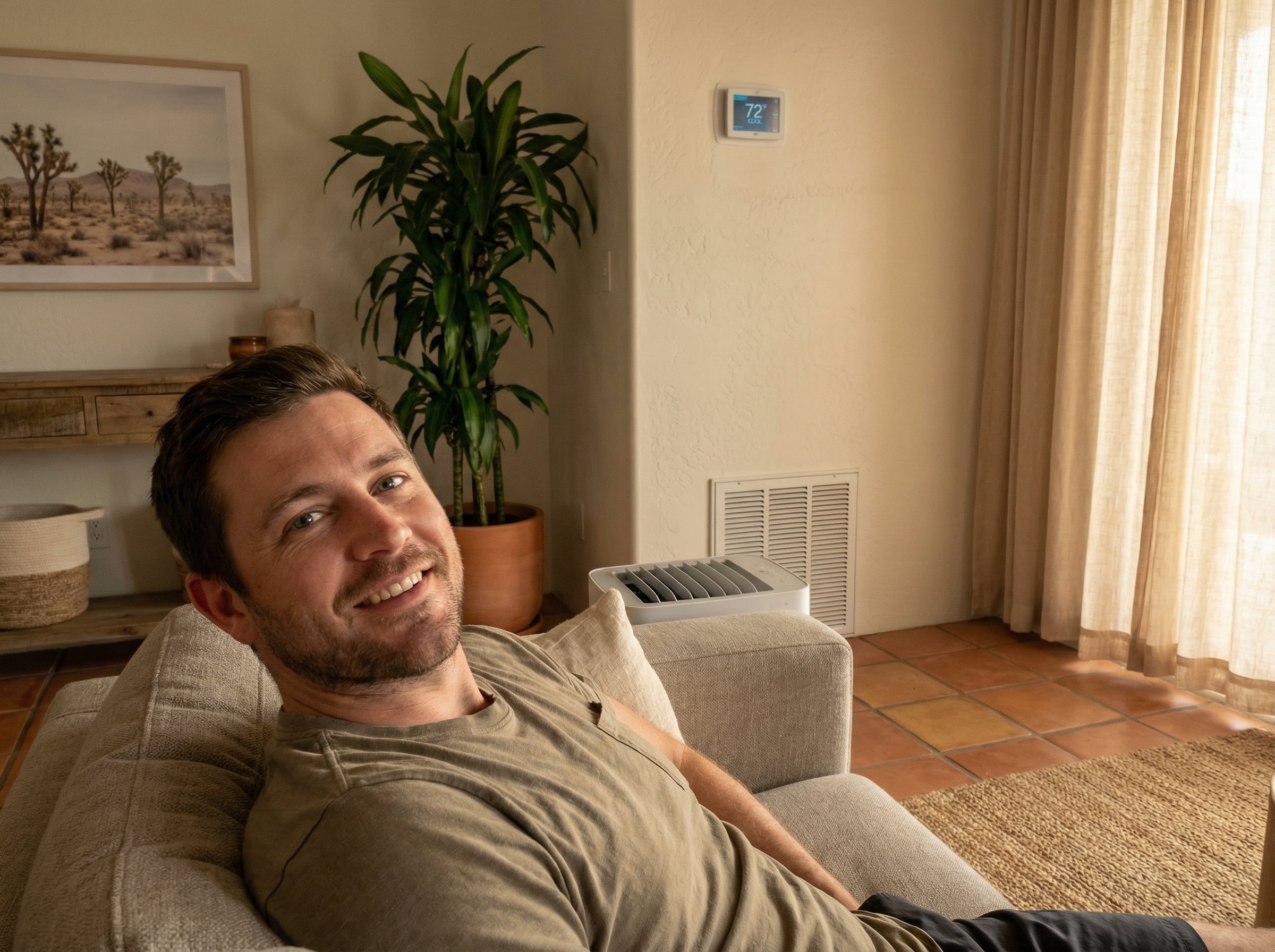 Phoenix homeowner enjoying cool comfort with strong airflow from AC vent