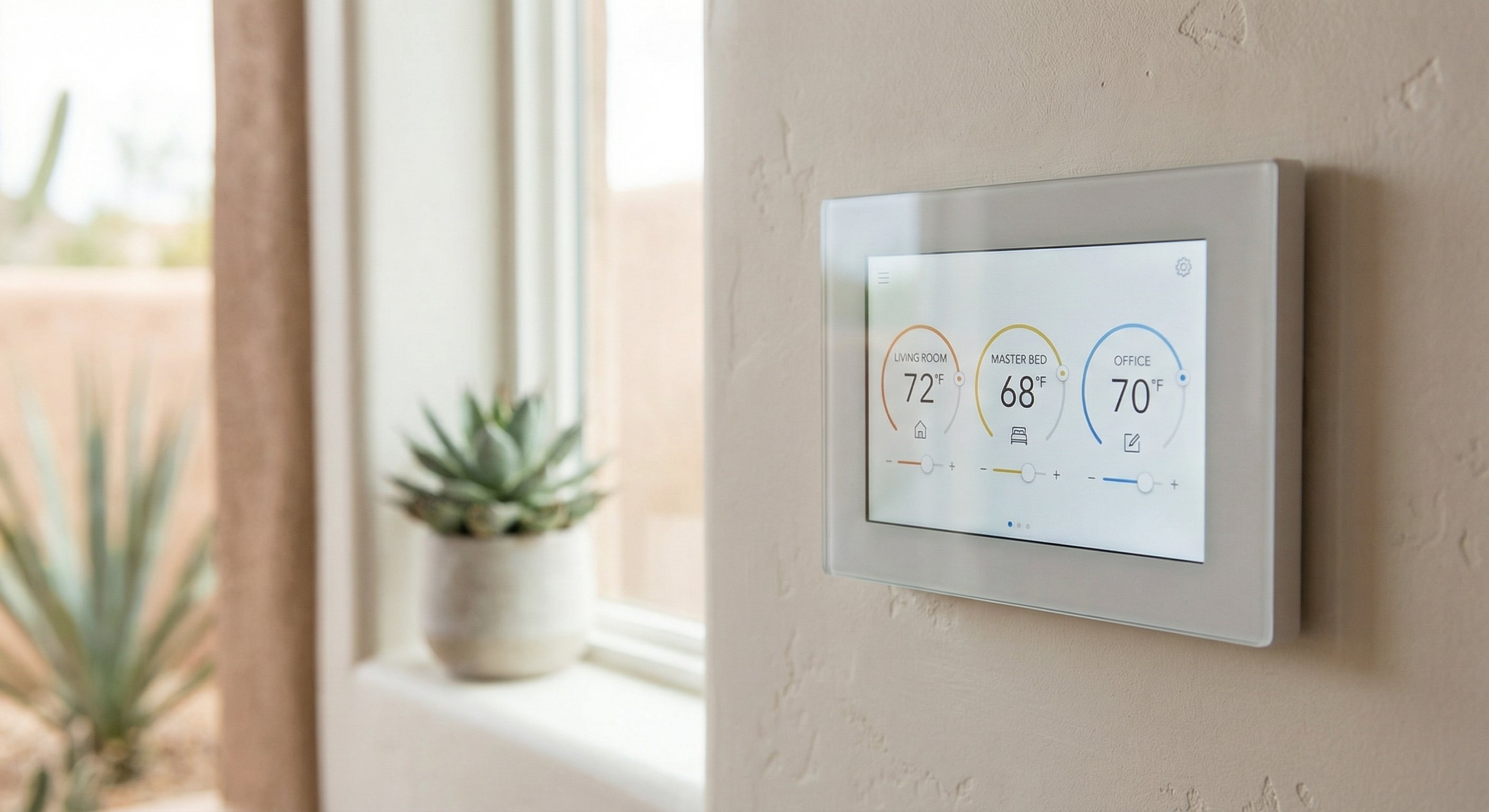 Smart home thermostat showing zone-based temperature settings on a clean modern display